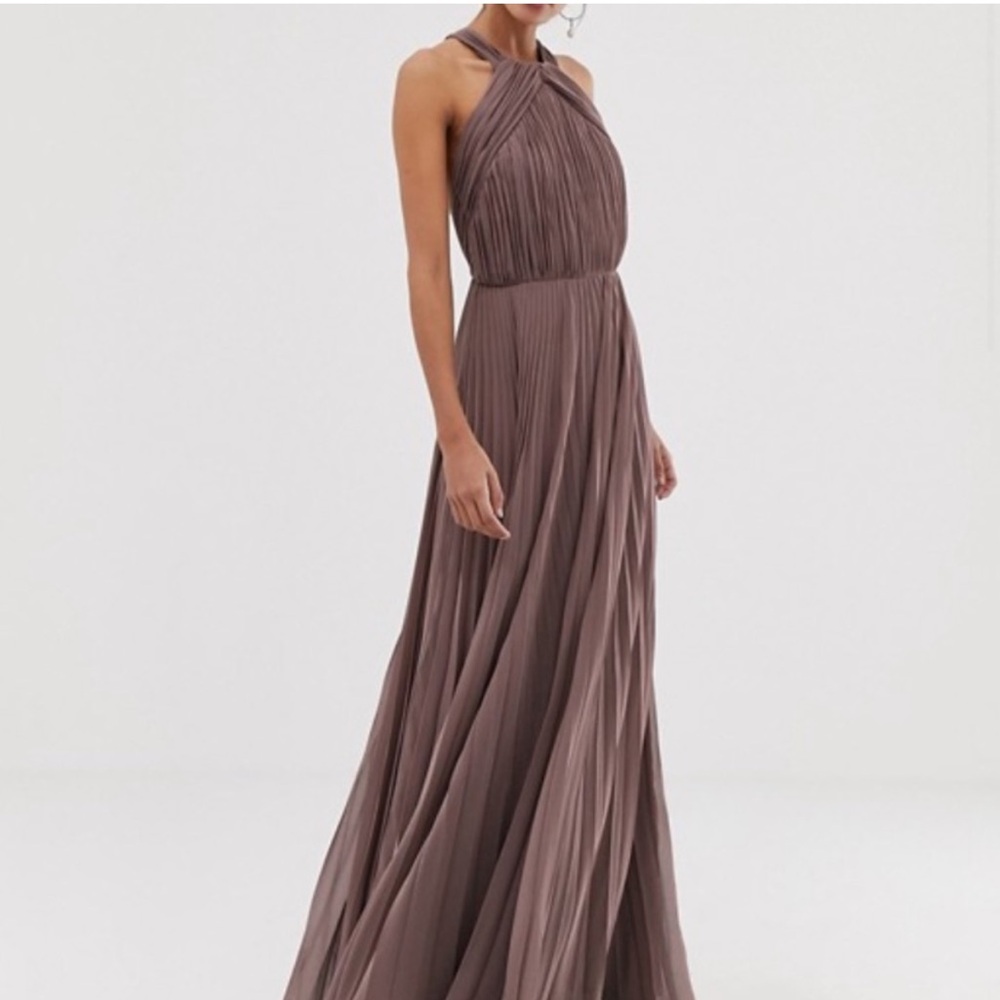 ASOS DESIGN PLEATED BODICE
HALTER MAXI DRESS, MINK/PURPLE NWT
